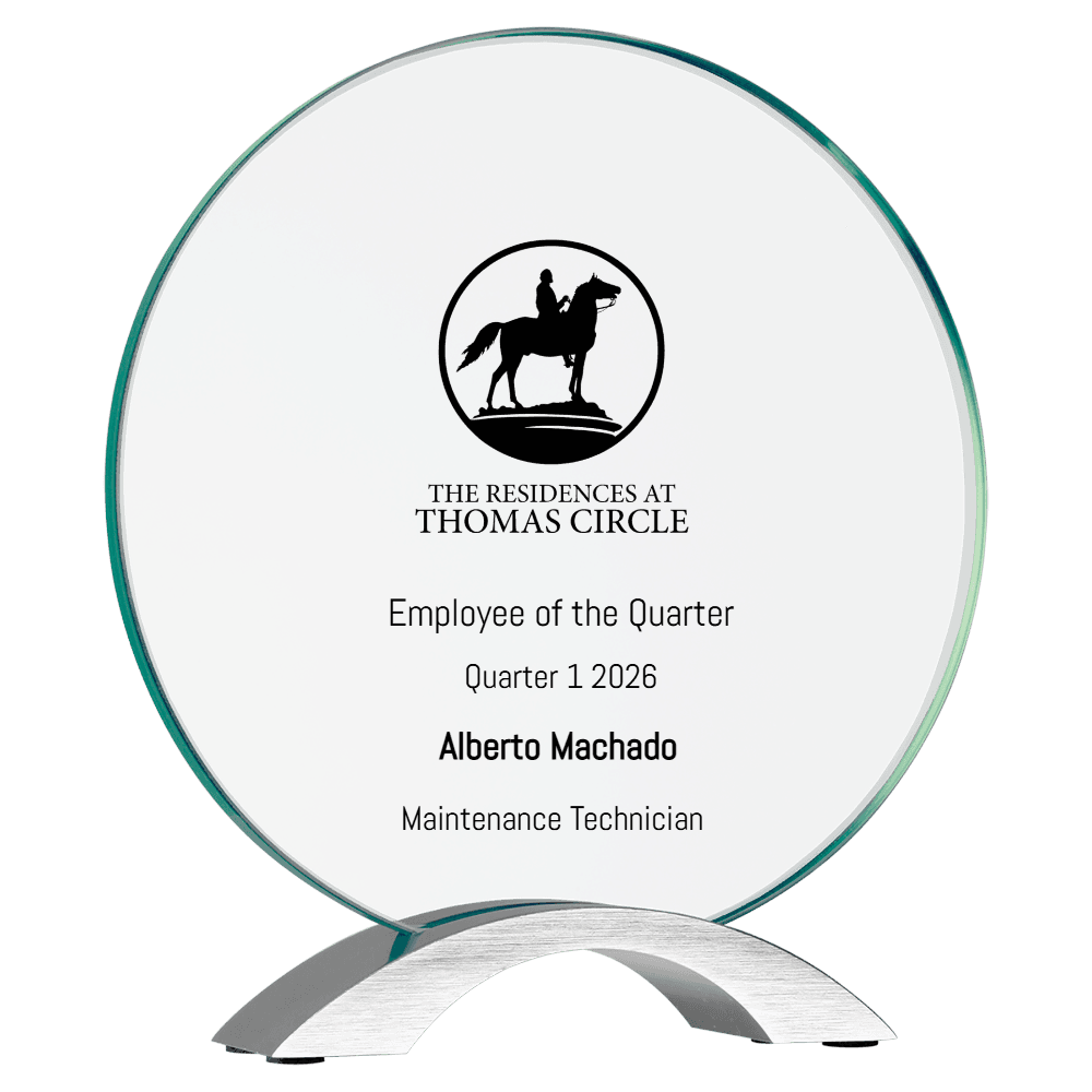 Glass Circle Award with Aluminum Base - Customer's Product with price 99.00 ID TnSsr_lFPui5rLJSTbVi4tTn
