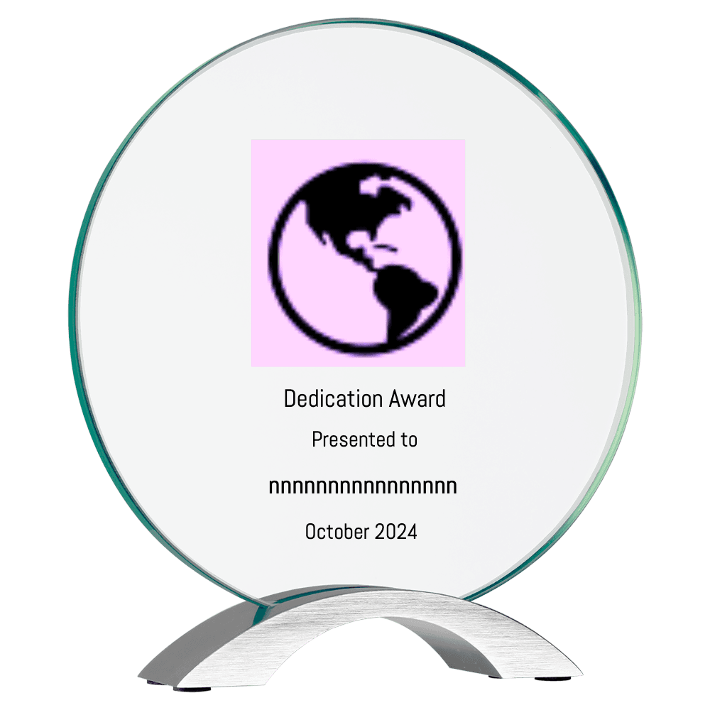 Glass Circle Award with Aluminum Base - Customer's Product with price 99.00 ID bkhqFbYSG0A5FBV5WUWZl8Fi