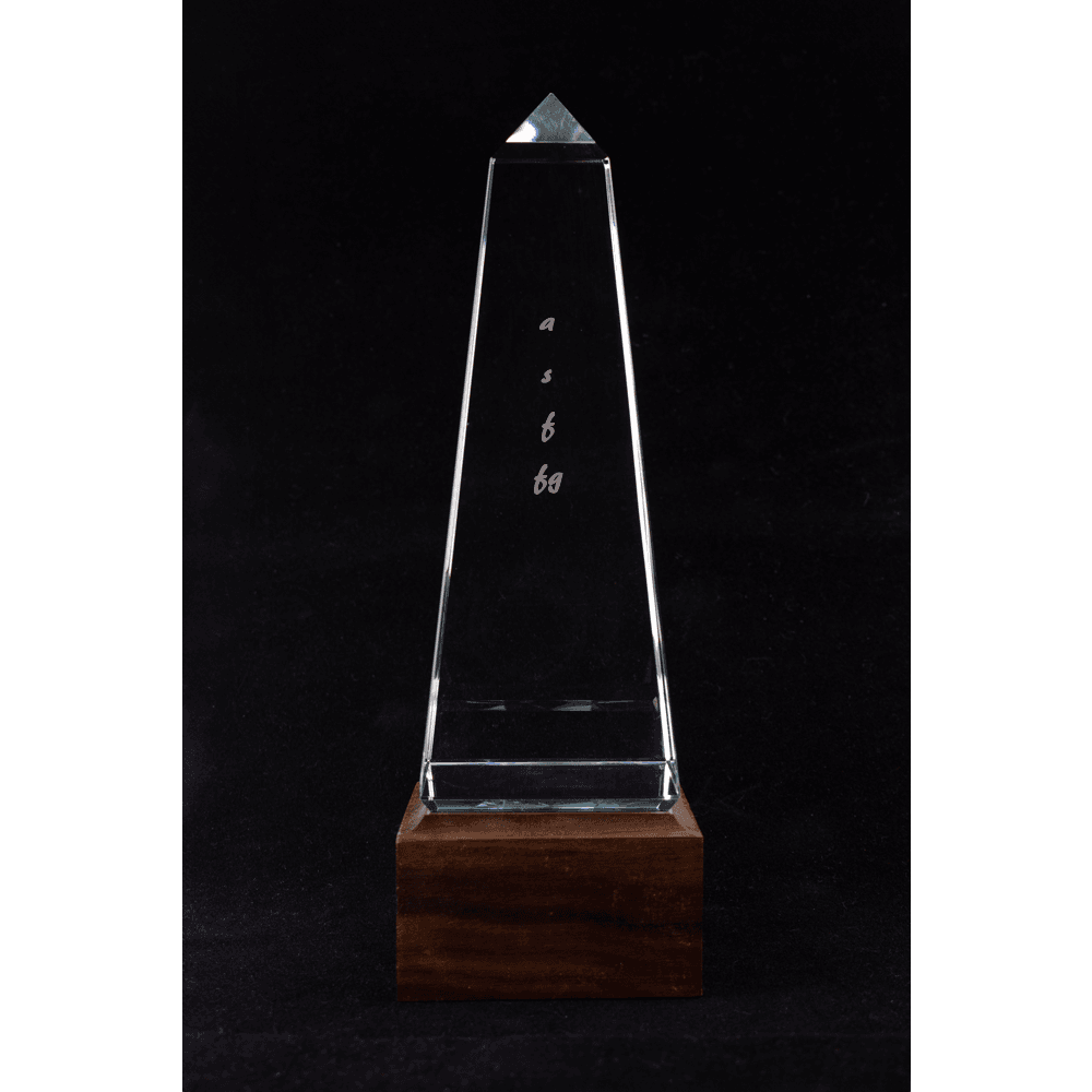 Crystal Obelisk with Walnut Base - Customer's Product with price 149.00 ID cBkTevIQHj_cMbZQGkL8BVS9